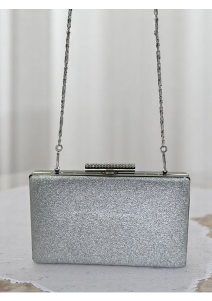 Gümüş Gri Lame Simleri Dökülmeyen Ithal Kumsim Metal Taşlı Kasa Kadın Abiye Çanta Düğün Nişan fırsatları