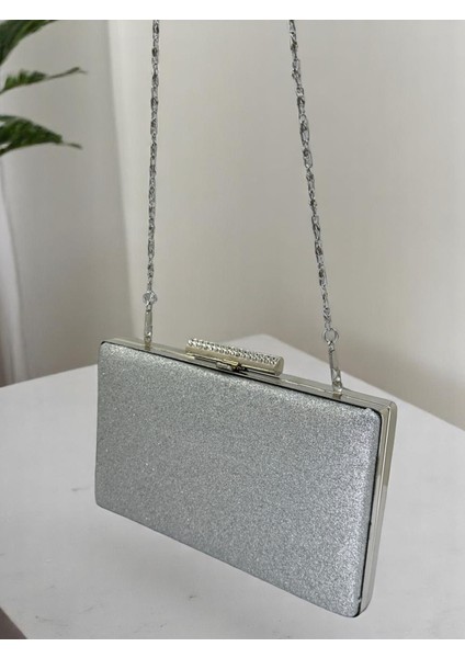 Gümüş Gri Lame Simleri Dökülmeyen Ithal Kumsim Metal Taşlı Kasa Kadın Abiye Çanta Düğün Nişan indirimleri