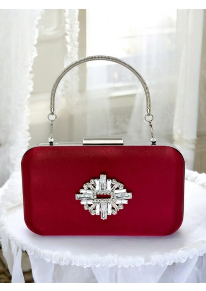 Bordo Kristal Taşlı Metal Saplı Saten Kadın Gece Çantası Abiye Çanta Düğün Nişan Mezuniyet fiyatları
