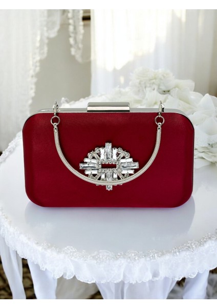 Bordo Kristal Taşlı Metal Saplı Saten Kadın Gece Çantası Abiye Çanta Düğün Nişan Mezuniyet fırsatları