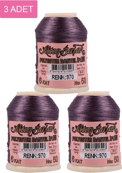 3 Adet Altınbaşak Oya ve Dantel Ipi 20 gr - Royaleks - No: 970