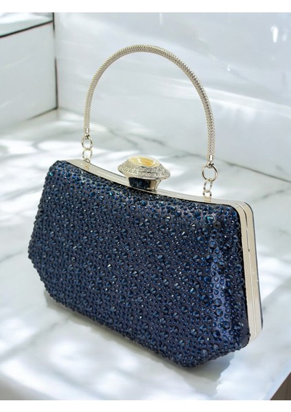 Lacivert Renk Taşlı Inci Detaylı Saplı Kadın Abiye Çanta Düğün Nişan Mezuniyet fiyatları