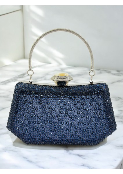 Lacivert Renk Taşlı Inci Detaylı Saplı Kadın Abiye Çanta Düğün Nişan Mezuniyet modelleri