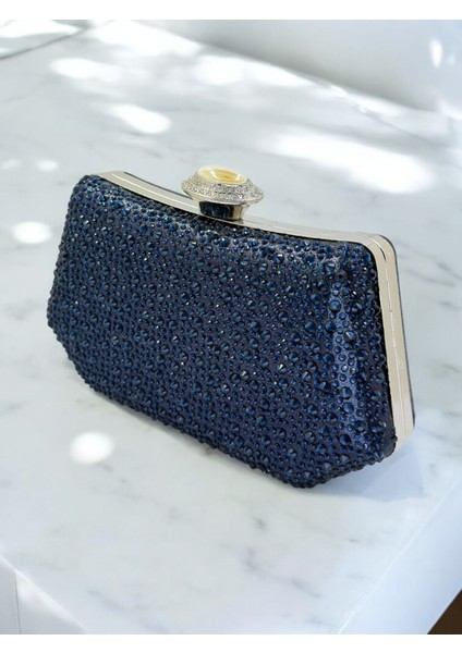 Lacivert Renk Taşlı Inci Detaylı Saplı Kadın Abiye Çanta Düğün Nişan Mezuniyet fırsatları