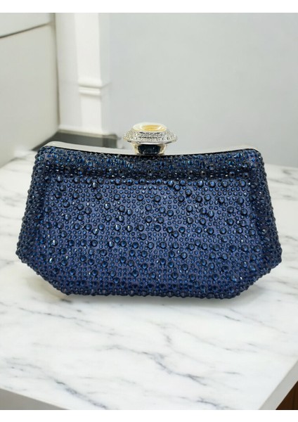 Lacivert Renk Taşlı Inci Detaylı Saplı Kadın Abiye Çanta Düğün Nişan Mezuniyet indirimleri