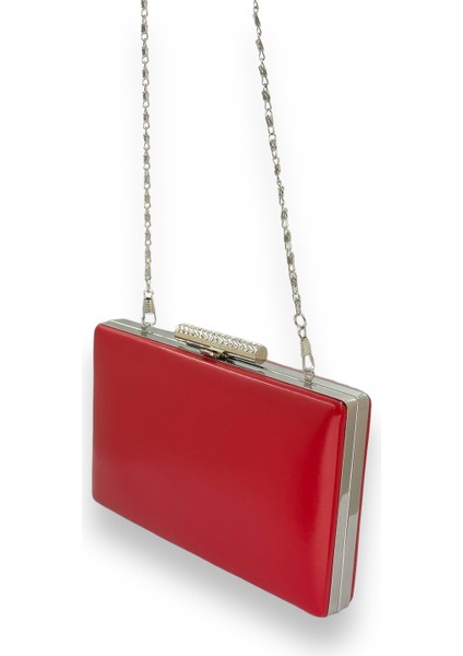 Kırmızı Renk Cilt Deri Mat Deri Metal Saplı Abiye Çanta Gece Çantası Düğün Nişan Kına indirimleri