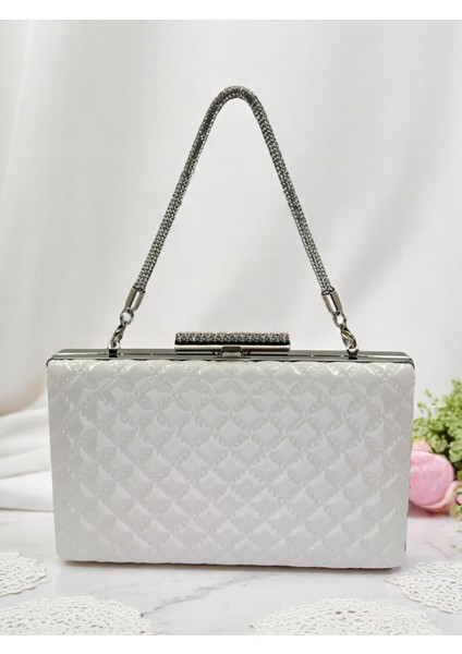 Beyaz Lüks Rugan Taş Saplı Kapitone Desenli Kadın Abye Çanta Düğün Nişan Mezuniyet fiyatları