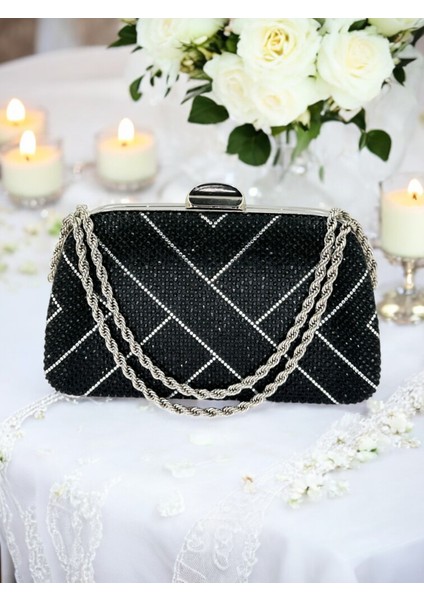 Siyah Renk Zincir Kulplu Kadın Abiye Çanta Mezuniyet Düğün Nişan fiyatları