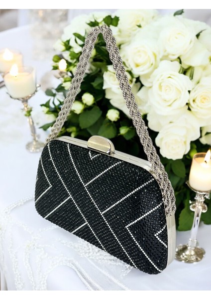 Siyah Renk Zincir Kulplu Kadın Abiye Çanta Mezuniyet Düğün Nişan modelleri