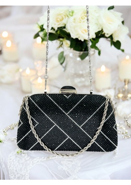 Siyah Renk Zincir Kulplu Kadın Abiye Çanta Mezuniyet Düğün Nişan indirimleri