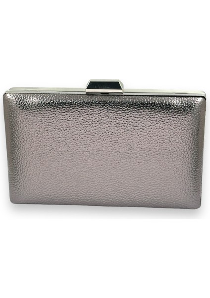 Metalik Gümüş Gri Lame Renk Zincir Askılı Abiye Çanta Düğün Nişan Mezuniyet