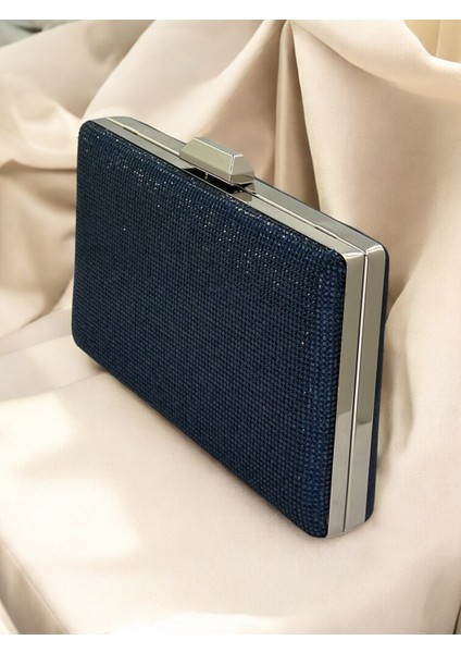 Lacivert Renk Kristal Taşlı Metal Saplı Abiye Çanta Düğün Nişan Kına Mezuniyet