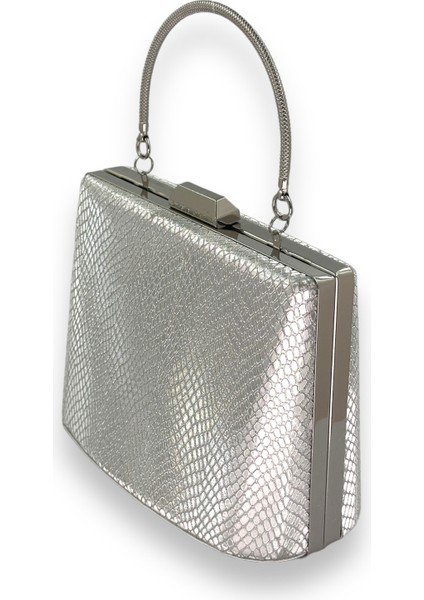 Gümüş Gri Lame Renk Lazer Desen Büyük Boy Metal Saplı Zincir Askılı Abiye Çanta fiyatları