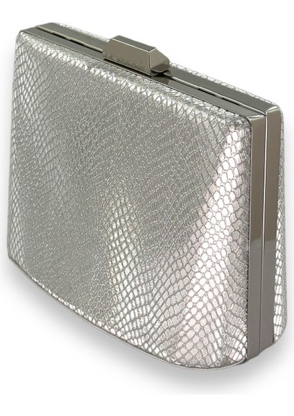 Gümüş Gri Lame Renk Lazer Desen Büyük Boy Metal Saplı Zincir Askılı Abiye Çanta fırsatları