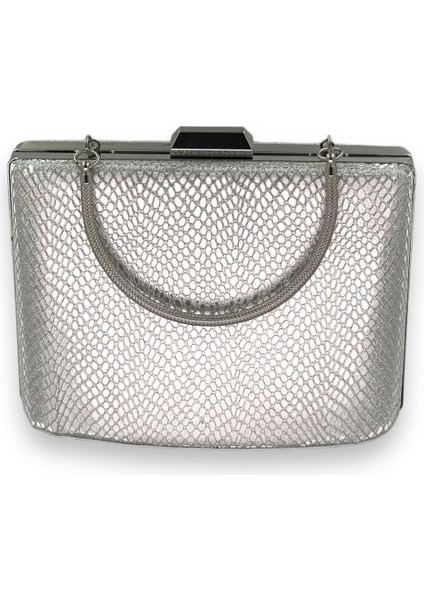 Gümüş Gri Lame Renk Lazer Desen Büyük Boy Metal Saplı Zincir Askılı Abiye Çanta indirimleri