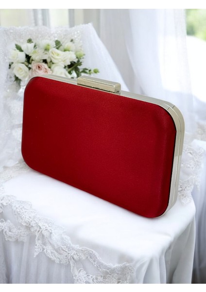 Bordo Kristal Taşlı Saten Kadın Gece Çantası Abiye Çanta Düğün Nişan Mezuniyet