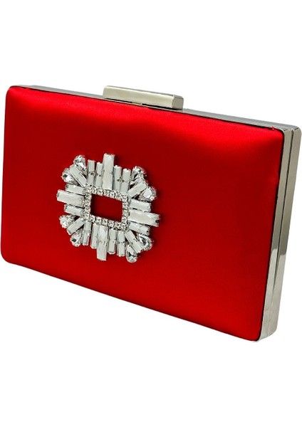 Kırmızı Renk Saten Gümüş Kasalı Gümüş Taşlı Abiye Çanta Gece Çantası Düğün Nişan Portföy fiyatları