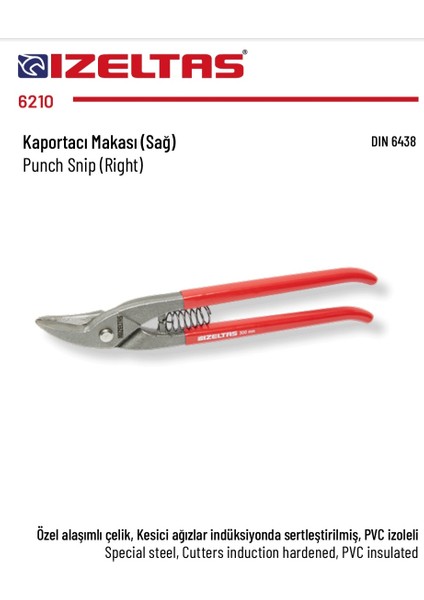 Kaportacı Makası 250MM (Sağ)