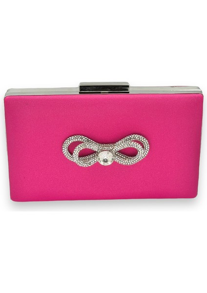 Pembe Renk Çizilmeyen Saten Gümüş Taşlı Abiye Çanta Düğün Nişan Çantası