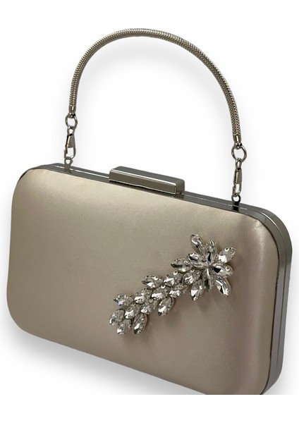 Turuncu Renk Saten Gümüş Kasalı Gümüş Taşlı Kulplu Saplı Abiye Gece Çantası Düğün Portföy fiyatları