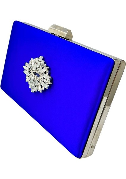 Saks Mavisi Renk Saten Gümüş Kasalı Gümüş Taşlı Abiye Çanta Gece Çantası Düğün Nişan Portföy fiyatları