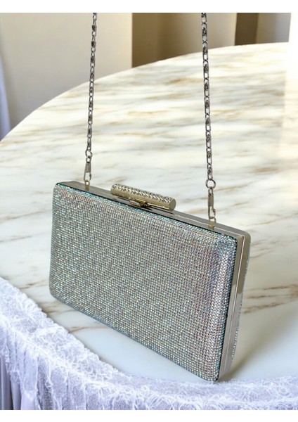 Gümüş Janjan Renk Iki Tarıfıda Komple Taşlı Kadın Abiye Çanta Düğün Nişan Mezuniyet fırsatları