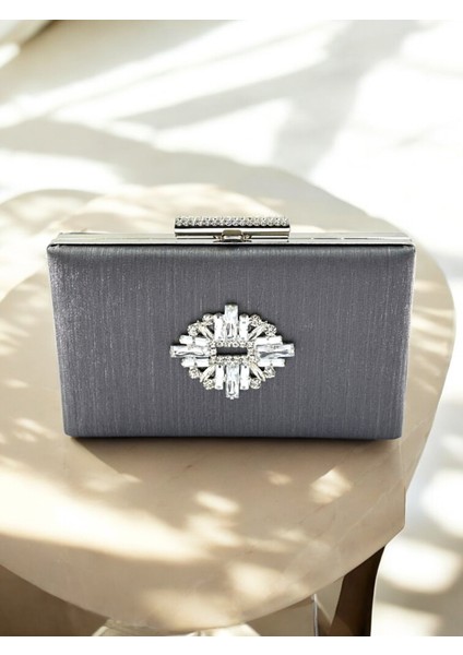 Antrasit Gri Platin Renk El Izi Yapmayan Simli Saten Kristal Taşlı Kadın Abiye Çanta Düğün Nişan fiyatları