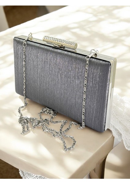 Antrasit Gri Platin Renk El Izi Yapmayan Simli Saten Kristal Taşlı Kadın Abiye Çanta Düğün Nişan indirimleri