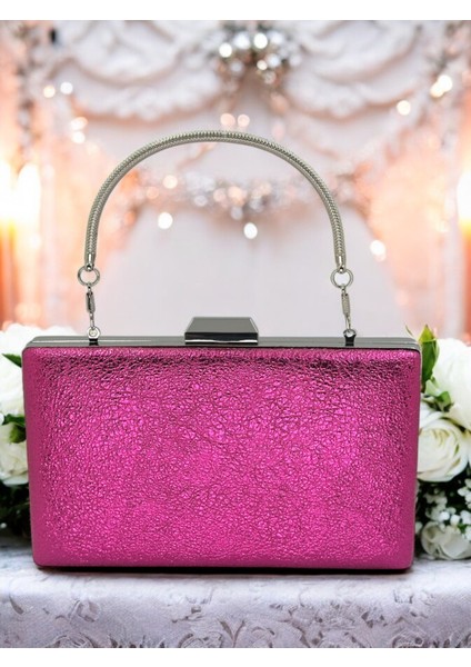 Fuşya Kristal Desenli Mat Deri Metal Saplı Abiye Çanta Gece Çantası Kına Düğün Nişan Çantası fiyatları