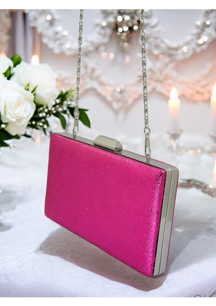 Fuşya Kristal Desenli Mat Deri Metal Saplı Abiye Çanta Gece Çantası Kına Düğün Nişan Çantası modelleri