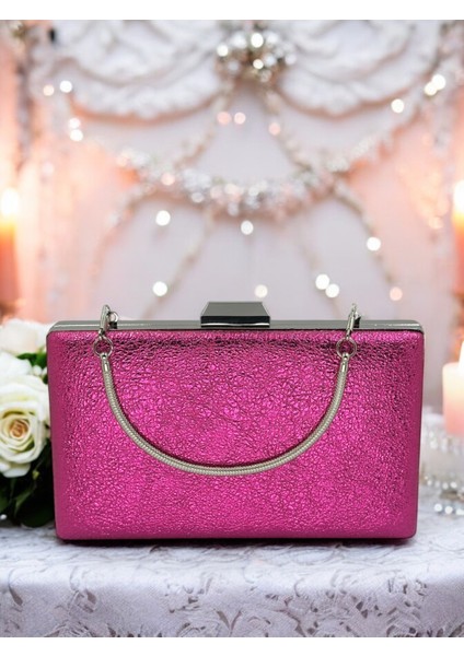 Fuşya Kristal Desenli Mat Deri Metal Saplı Abiye Çanta Gece Çantası Kına Düğün Nişan Çantası indirimleri