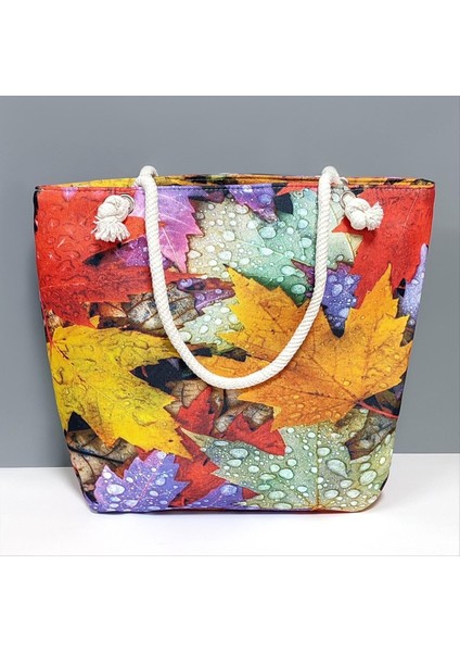 shop Yaprak Desenli Plaj Çantası-Renkli fırsatları