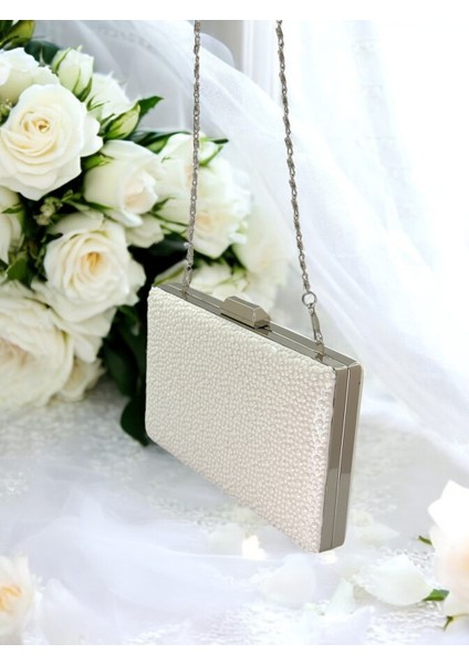 Porselen Inci Sedef Ekru Renk Metal Saplı Kristal Taşlı Abiye Çanta Düğün Nişan Kına Mezuniyet fırsatları