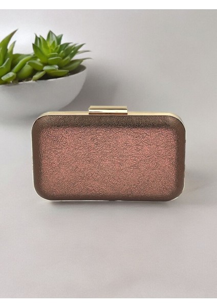 Bakır Renk Kristal Desenli Abiye Çanta Gece Çantası Düğün Nişan Portföy