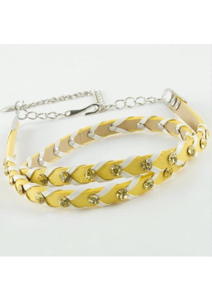 shop Örgülü Deri Taşlı Kemer-Kahverengi