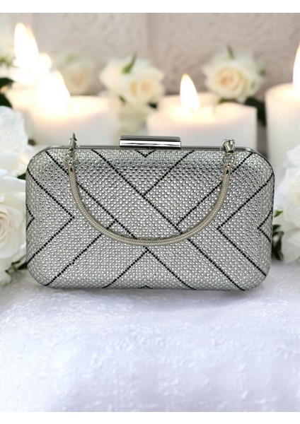 Gümüş ve Siyah Taşlı Metal Saplı Kadın Abiye Çanta Düğün Nişan Mezuniyet indirimleri