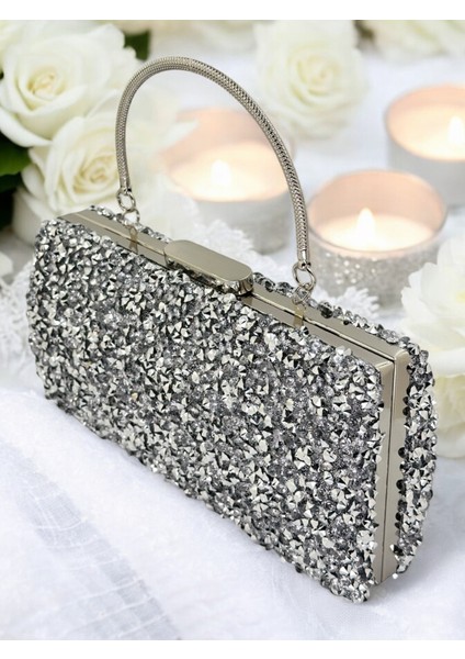 Iri Kristal Taşlı Gümüş Abiye Çantası