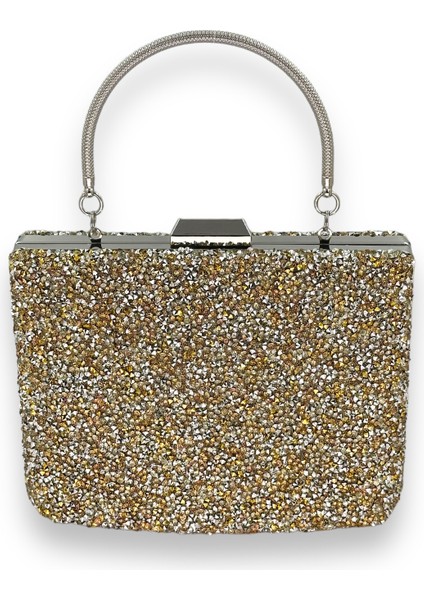 Altın Gold Dore Renk Taşlı Metal Saplı Büyük Boy Abiye Gece Çantası Nişan Düğün Davet Balo fiyatları