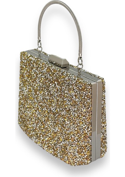 Altın Gold Dore Renk Taşlı Metal Saplı Büyük Boy Abiye Gece Çantası Nişan Düğün Davet Balo modelleri