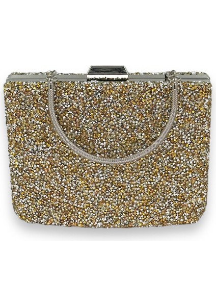 Altın Gold Dore Renk Taşlı Metal Saplı Büyük Boy Abiye Gece Çantası Nişan Düğün Davet Balo fırsatları