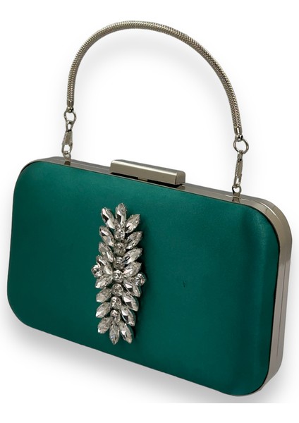 Yeşil Renk Saten Gümüş Kasalı Gümüş Taşlı Kulplu Saplı Abiye Gece Çantası Düğün Portföy fiyatları