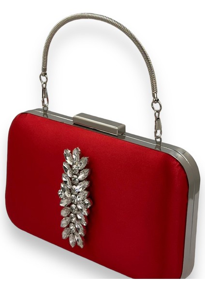Kırmızı Renk Saten Gümüş Kasalı Gümüş Taşlı Kulplu Saplı Abiye Gece Çantası Düğün Portföy fiyatları