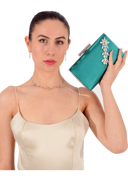 Yeşil Renk Saten Kristal Taşlı Abiye Çanta Düğün Nişan Gece Çantası El Yapımı Çanta fiyatları