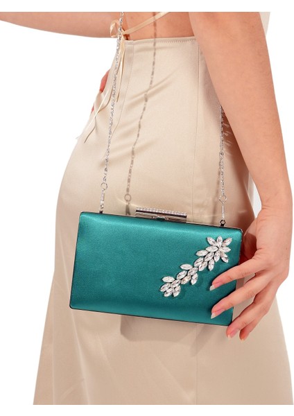 Yeşil Renk Saten Kristal Taşlı Abiye Çanta Düğün Nişan Gece Çantası El Yapımı Çanta indirimleri