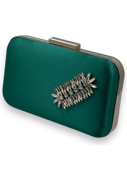 Yeşil Renk Saten Gümüş Kasalı Gümüş Taşlı Abiye Çanta Gece Çantası Düğün Nişan Portföy fiyatları