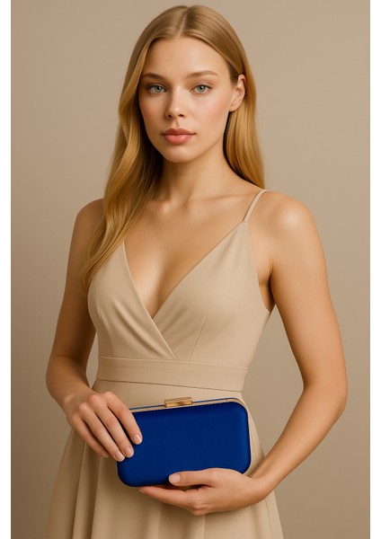 Lacivert Renk Simli Saten Kadın Abiye Çanta Düğün Nişan Mezuniyet