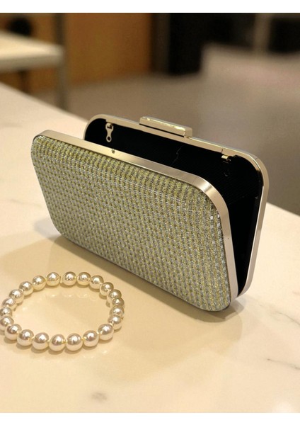 Altın Gold Renk Simli Tel Kırma Kadın Abiye Çanta Düğün Nişan Mezuniyet fırsatları