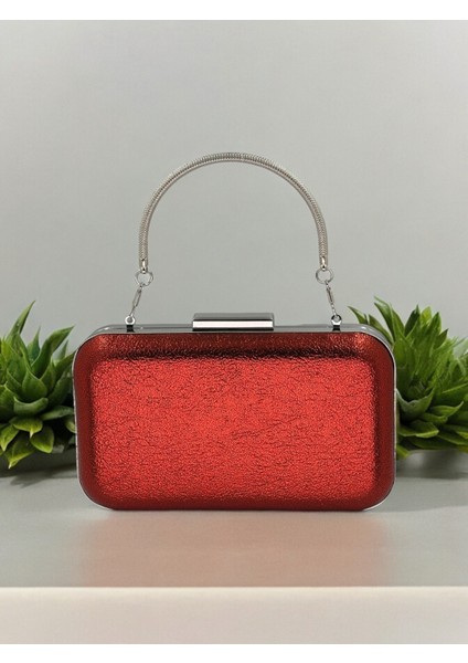 Kırmızı Renk Kristal Desenli Abiye Çanta Gece Çantası Düğün Nişan Portföy