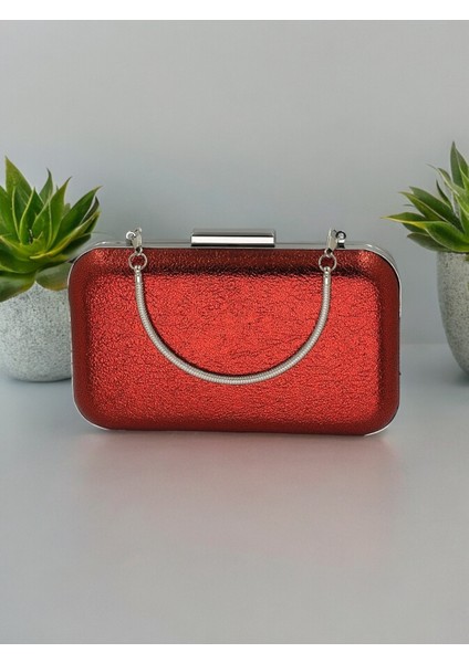 Kırmızı Renk Kristal Desenli Abiye Çanta Gece Çantası Düğün Nişan Portföy