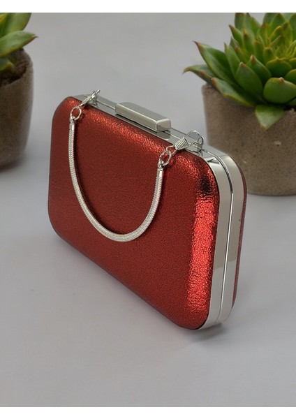 Kırmızı Renk Kristal Desenli Abiye Çanta Gece Çantası Düğün Nişan Portföy